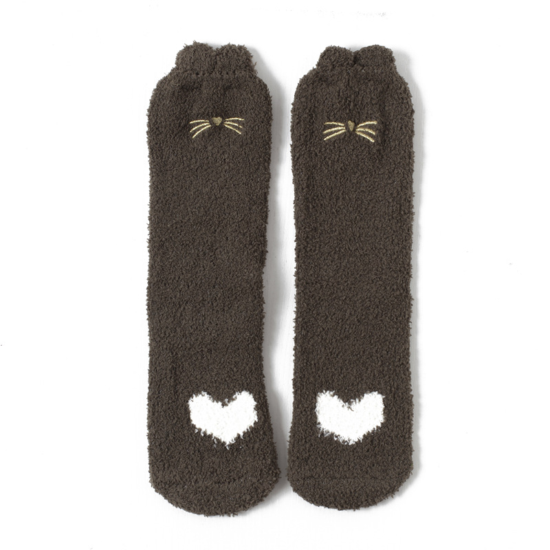 Winter Coral Velve Crew Socks Cute Cartoon Department Thick Columns Warm Sleeping Foot Home Socks Fluffy Fuzzy Socks